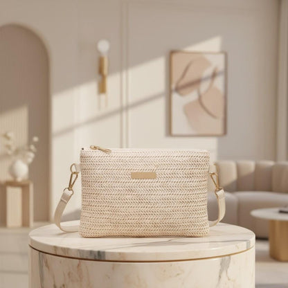 Woven Crossbody Bag, Beige Shoulder Purse, Natural Textured Bag, Minimalist Everyday Handbag