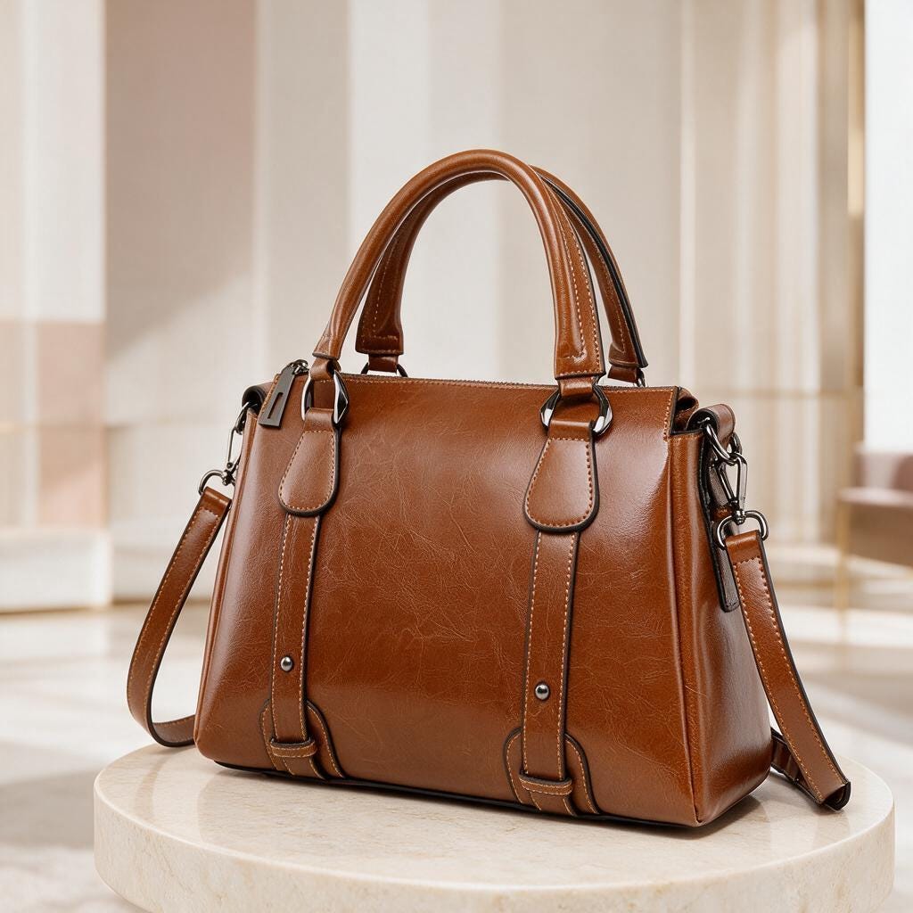 Brown Satchel Bag, Structured Top Handle Handbag, Cognac Shoulder Bag, Classic Crossbody Purse, Women's Work Tote