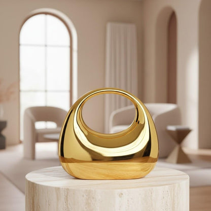 Gold Metallic Handbag, Sculptural Top Handle Bag, Statement Evening Purse, Modern Party Bag, Chic Wedding Guest Bag