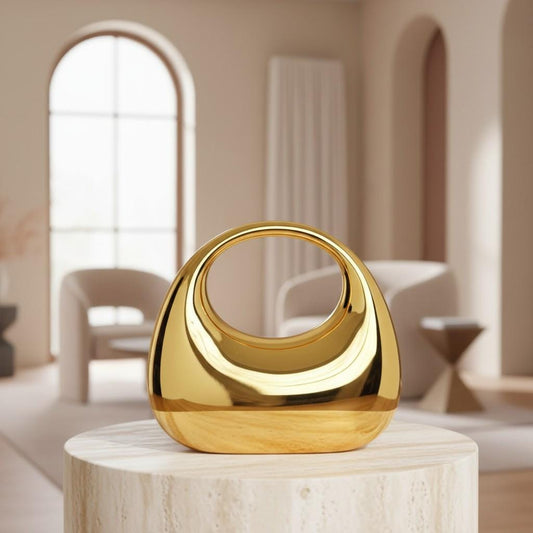 Gold Metallic Handbag, Sculptural Top Handle Bag, Statement Evening Purse, Modern Party Bag, Chic Wedding Guest Bag