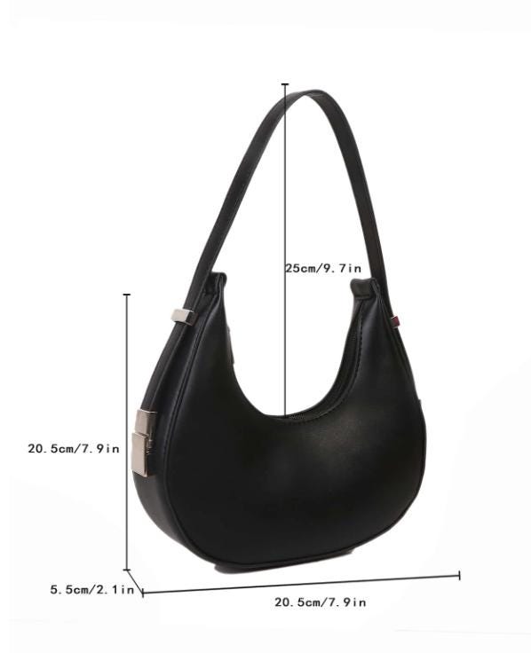 Black Crescent Shoulder Bag, Minimalist Hobo Bag, Women's Black Handbag, Chic Everyday Purse, Y2K Underarm Bag