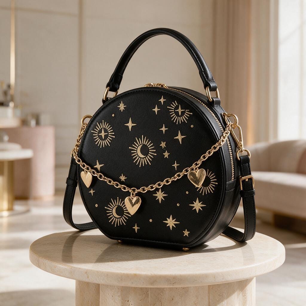 Celestial Crossbody Bag, Moon Star Shoulder Purse, Black Astrology Bag, Sun Moon Handbag, Gold Chain Evening Bag