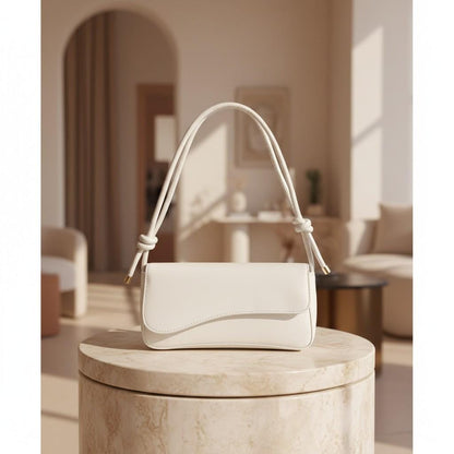 White Flap Shoulder Bag, Minimalist Handbag, Knotted Strap Purse, Small Underarm Bag, Elegant Everyday Bag