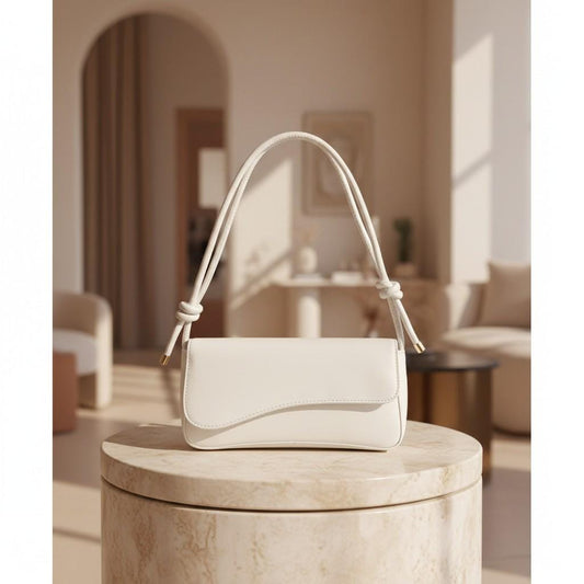 White Flap Shoulder Bag, Minimalist Handbag, Knotted Strap Purse, Small Underarm Bag, Elegant Everyday Bag