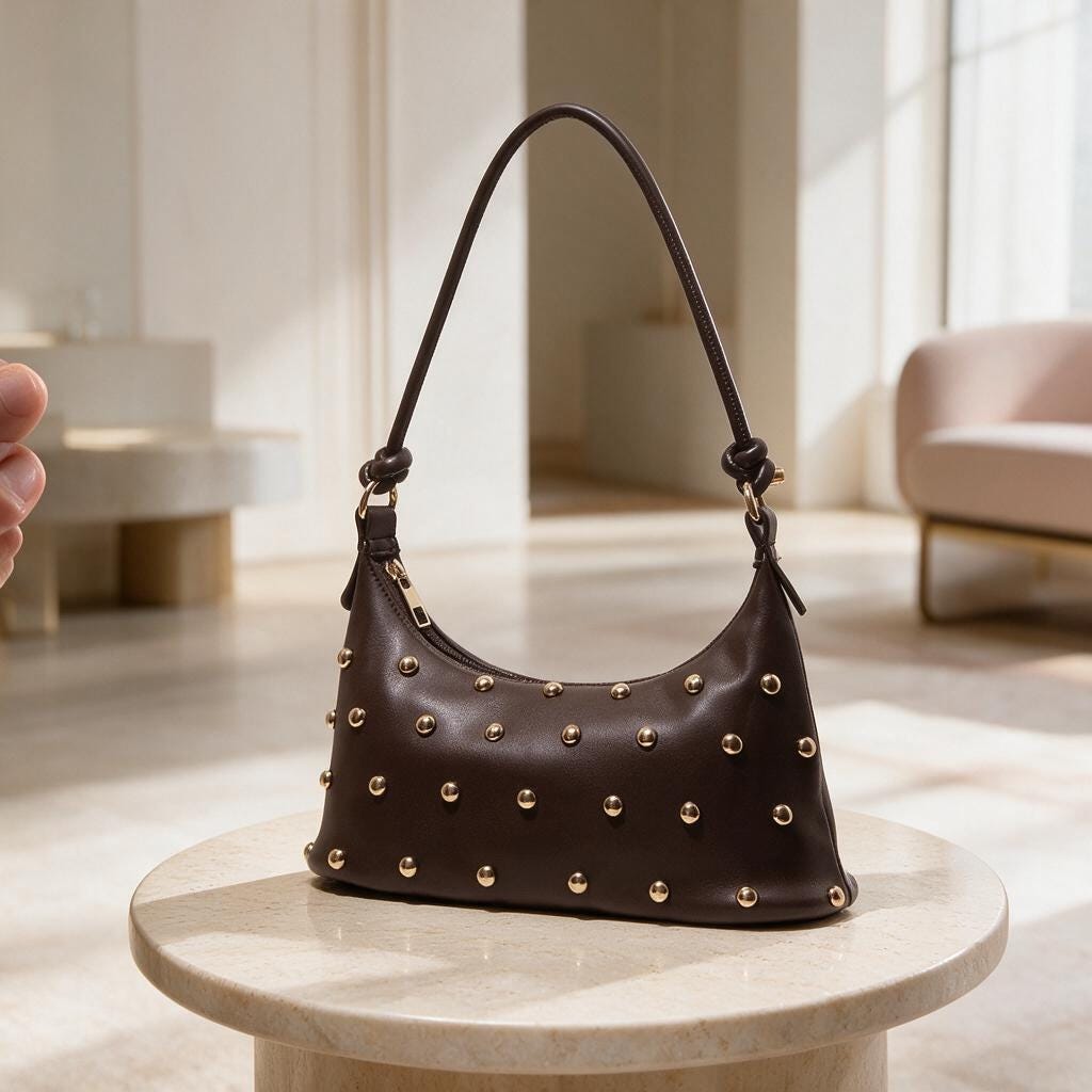 Brown Studded Shoulder Bag, Y2K Hobo Purse, Chocolate Brown Handbag, Retro Everyday Bag