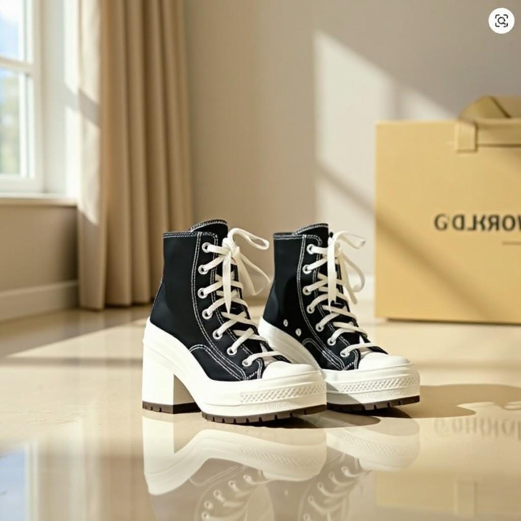 Black High Heel Sneakers, High Top Platform Shoes, Lace Up Chunky Sneaker Boots, Women's Statement Shoes