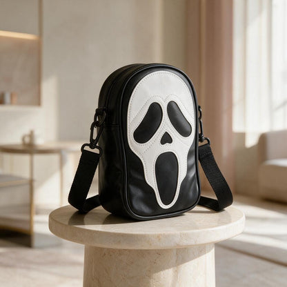 Horror Face Crossbody Bag, Spooky Gothic Shoulder Purse, Black Alternative Bag, Halloween Accessory