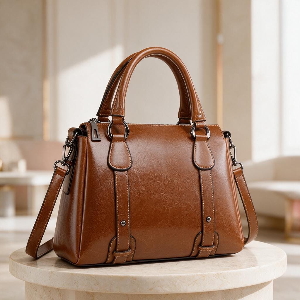 Brown Satchel Bag, Structured Top Handle Handbag, Cognac Shoulder Bag, Classic Crossbody Purse, Women's Work Tote