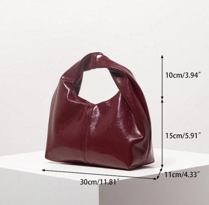Burgundy Hobo Bag, Glossy Wine Red Shoulder Bag, Slouchy Handbag, Minimalist Purse, Ruched Handle Bag, Y2K Inspired Bag