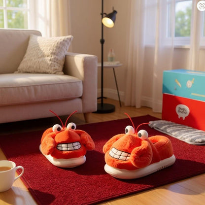 Lobster Slippers, Funny Fuzzy House Shoes, Plush Animal Slippers, Cozy Indoor Shoes