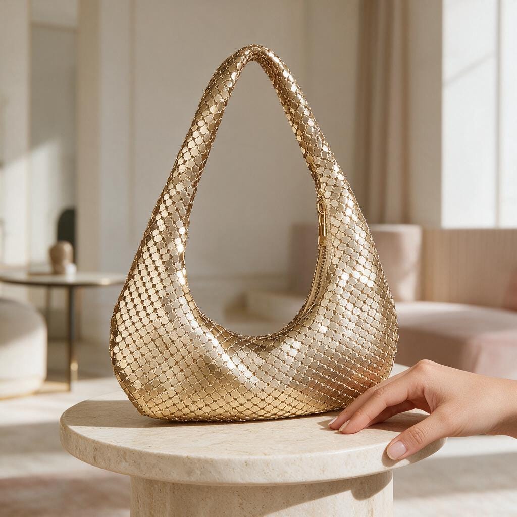 Gold Sequin Hobo Bag, Sparkly Shoulder Bag for Women, Metallic Evening Purse, Glam Party Handbag, Holiday Night Out Bag