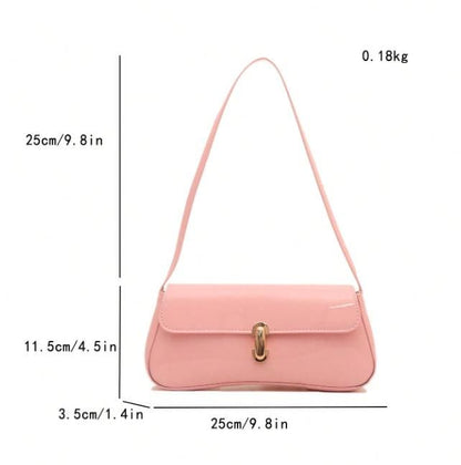 Pink Baguette Shoulder Bag, Glossy Pink Purse, Y2K Mini Handbag, Gold Buckle Shoulder Purse, Cute Pink Underarm Bag