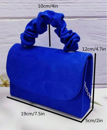 Royal Blue Clutch Bag, Cobalt Blue Evening Purse, Scrunchie Handle Handbag, Chain Strap Shoulder Bag, Wedding Guest Clutch