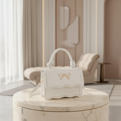 White Bow Handbag, Coquette Top Handle Bag, Kawaii Shoulder Purse, Y2K Mini Bag