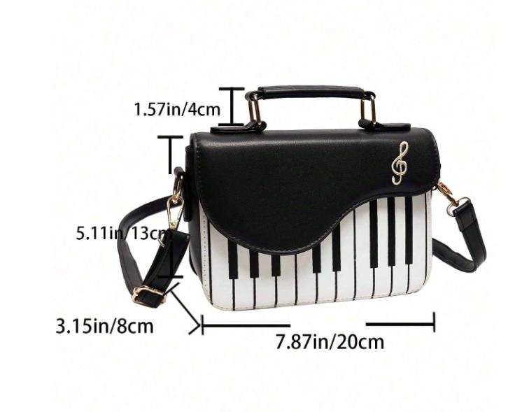 Piano Keyboard Bag, Music Lover Purse, Musical Handbag, Black White Crossbody, Music Teacher Gift, Piano Gift