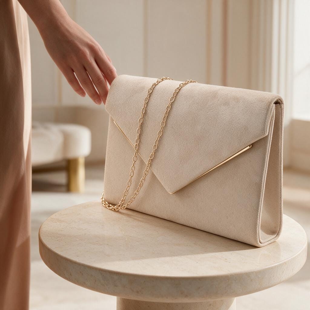 Ivory Clutch Bag, Cream Envelope Purse with Gold Chain, Elegant Evening Bag, Wedding Guest Handbag, Bridal Party Purse