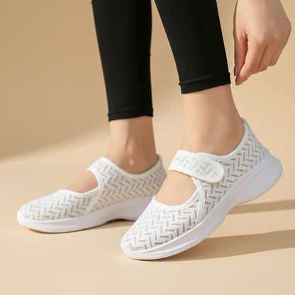 White Mesh Mary Jane Sneakers for Women, Lightweight Casual Shoes, Summer Walking Footwear