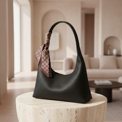 Black Shoulder Bag, Hobo Purse, Scarf Handle Handbag, Black Zip Bag, Minimalist Everyday Purse