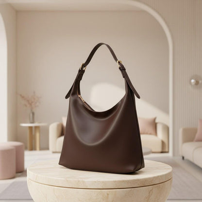 Dark Brown Hobo Bag, Minimalist Shoulder Bag, Slouchy Everyday Purse, Chocolate Brown Handbag, Casual Work Bag