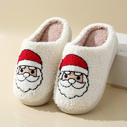 Santa Claus Slippers, Fuzzy Christmas House Shoes, Plush Holiday Slippers