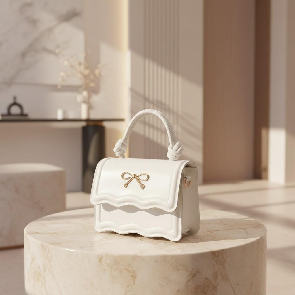 White Bow Handbag, Coquette Top Handle Bag, Kawaii Shoulder Purse, Y2K Mini Bag