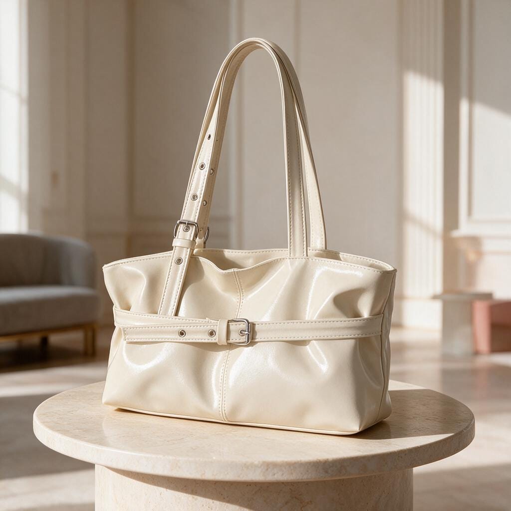 Cream Shoulder Tote Bag, Minimalist Handbag, Y2K Everyday Purse, Ivory Large Bag