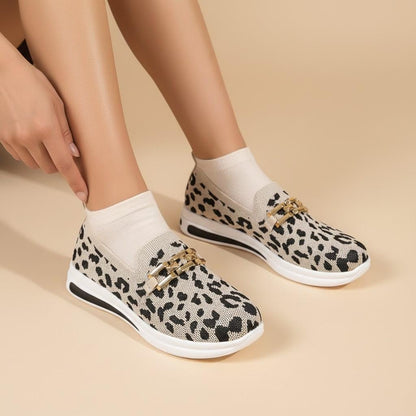 Leopard Print Loafers for Women, Chain Detail Slip On Shoes, Animal Print Casual Flats