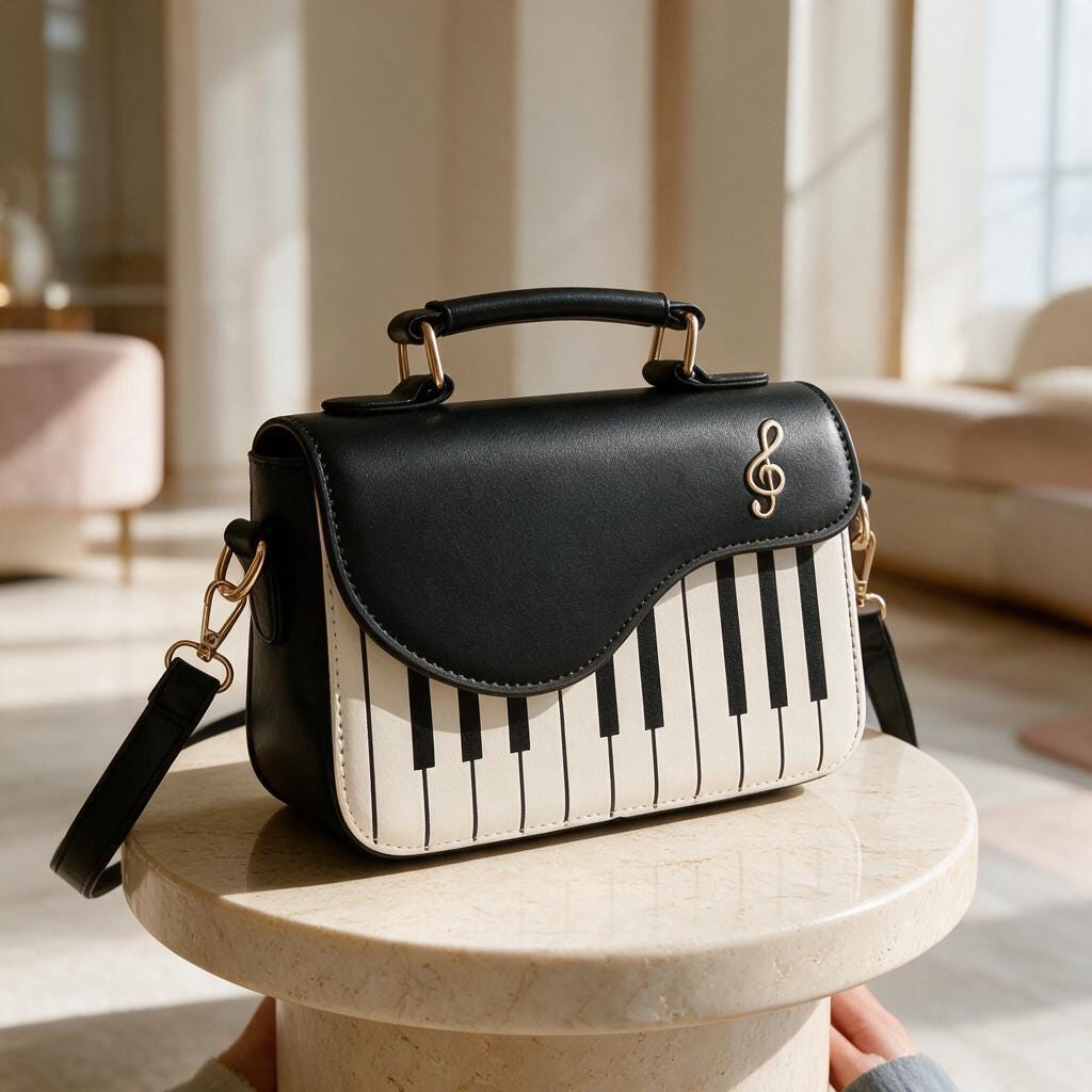 Piano Keyboard Bag, Music Lover Purse, Musical Handbag, Black White Crossbody, Music Teacher Gift, Piano Gift