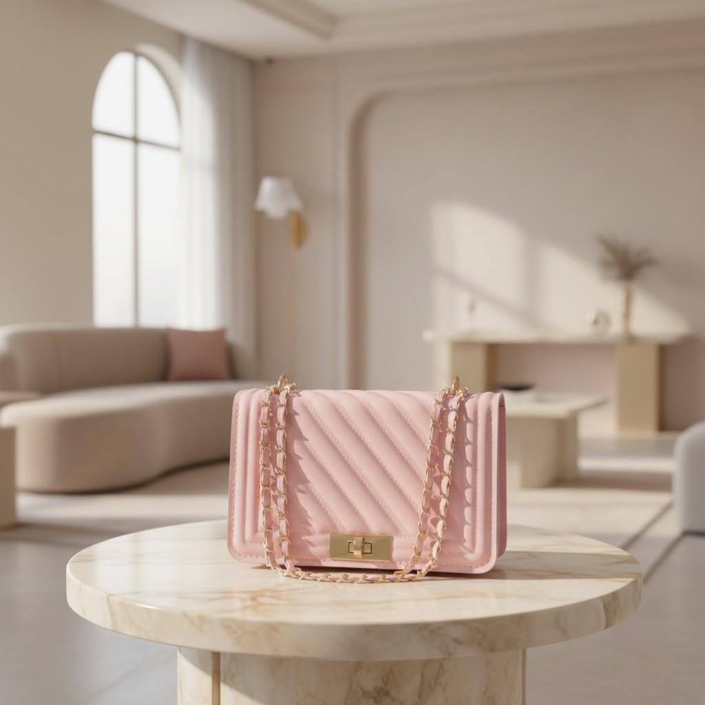 Pink Quilted Shoulder Bag, Chain Strap Purse, Diagonal Quilted Handbag, Pink Crossbody Bag, Elegant Flap Purse