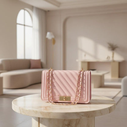 Pink Quilted Shoulder Bag, Chain Strap Purse, Diagonal Quilted Handbag, Pink Crossbody Bag, Elegant Flap Purse