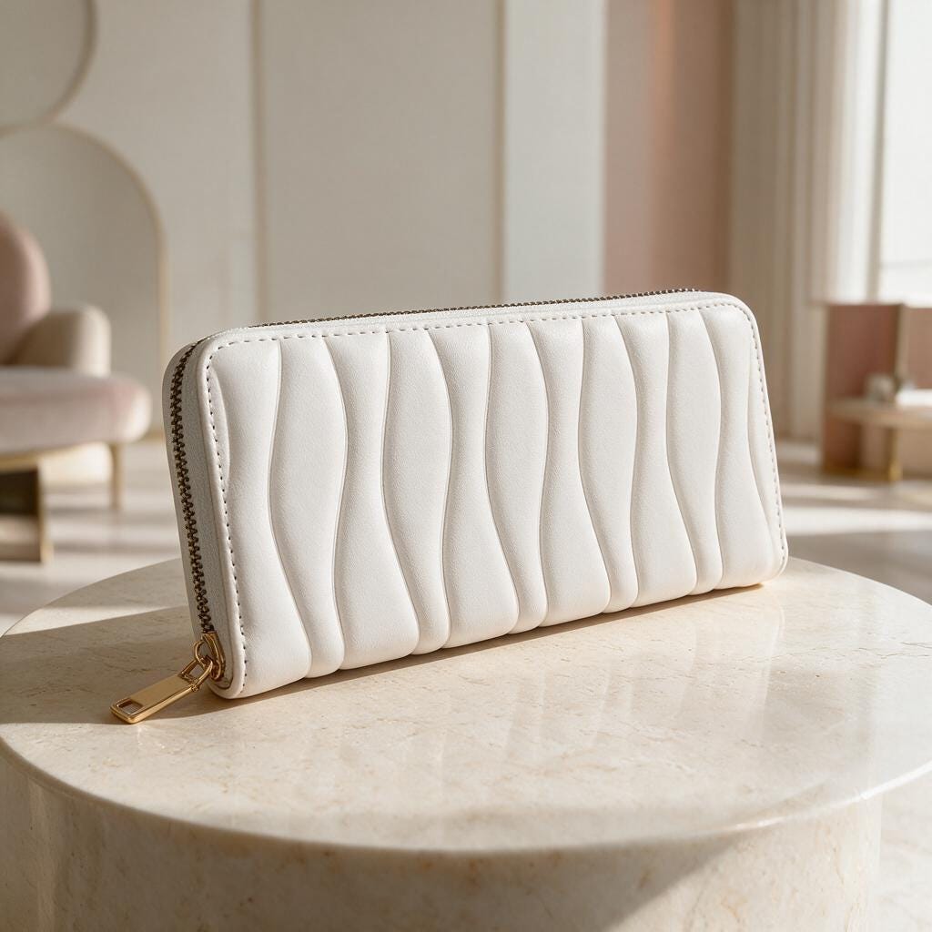 White Zip Around Wallet, Quilted Womens Wallet, Elegant Minimalist Purse