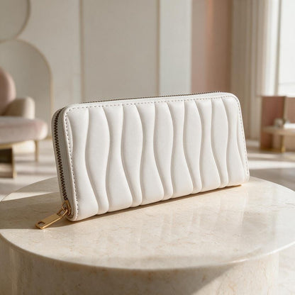 White Zip Around Wallet, Quilted Womens Wallet, Elegant Minimalist Purse