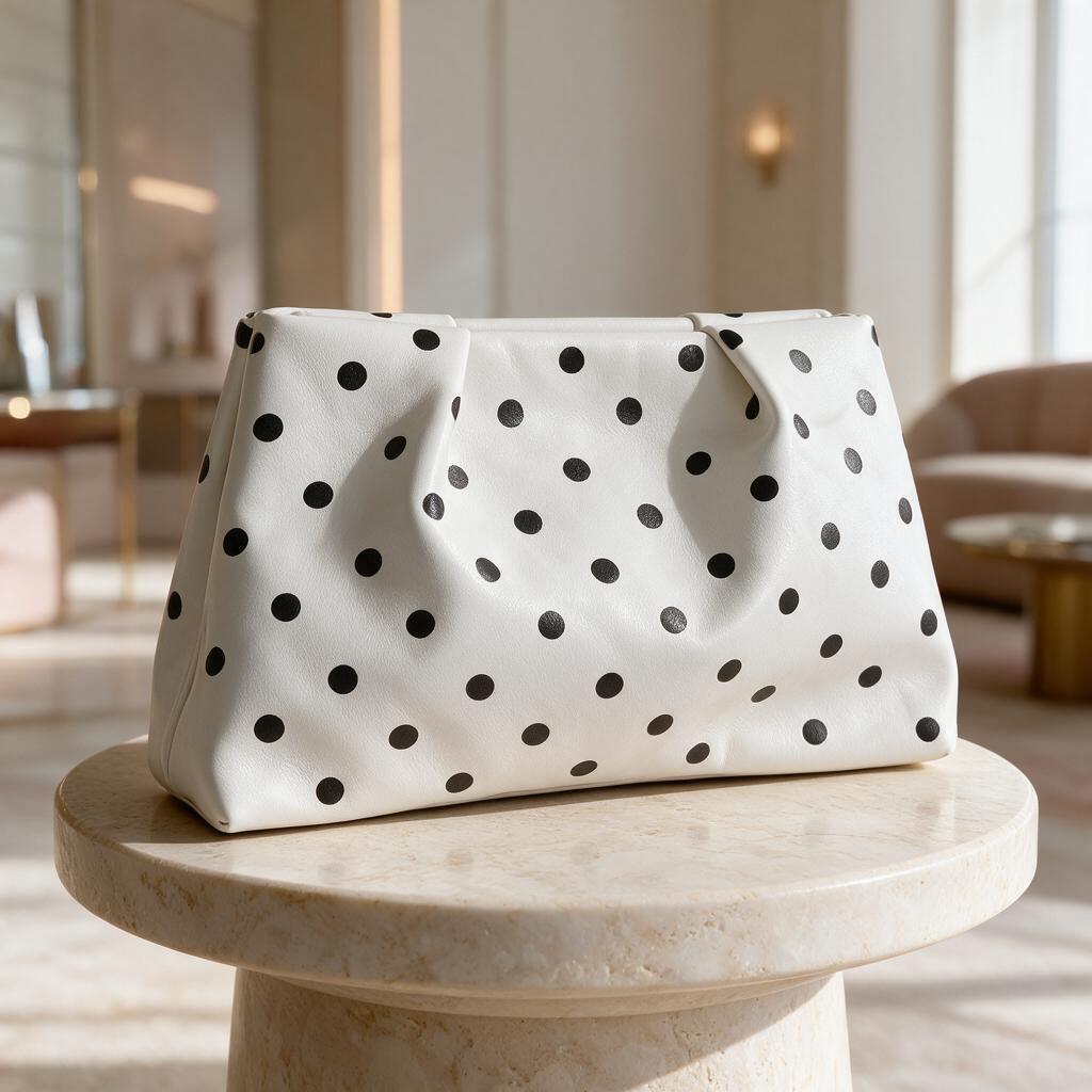 Black White Polka Dot Clutch Bag, Foldover Purse, Retro Y2K Evening Bag, White Statement Handbag, Cute Party Clutch