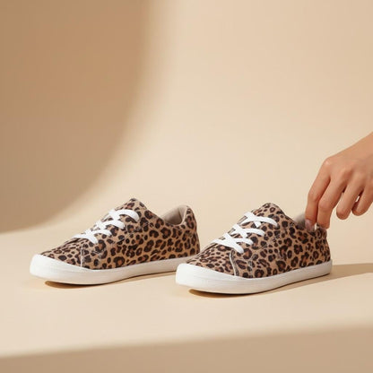 Leopard Print Sneakers for Women, Animal Print Low Top Shoes, Casual Lace Up Footwear, Trendy Everyday Sneakers