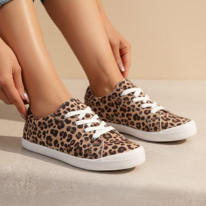 Leopard Print Sneakers for Women, Animal Print Low Top Shoes, Casual Lace Up Footwear, Trendy Everyday Sneakers