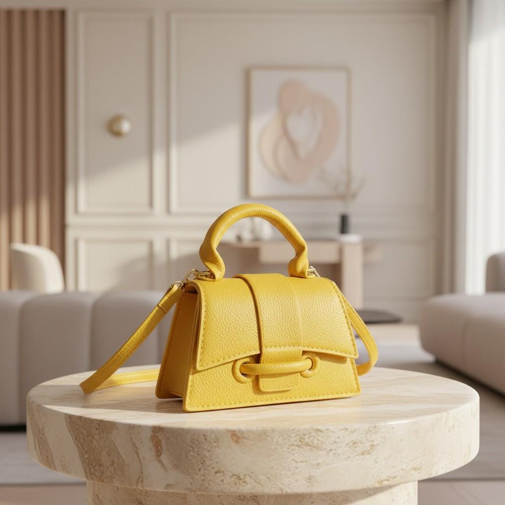 Yellow Top Handle Bag, Structured Crossbody Purse, Bright Yellow Handbag, Flap Shoulder Bag, Small Everyday Bag