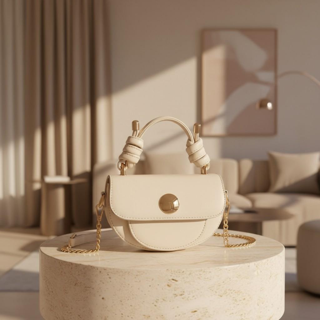 Ivory Top Handle Bag, Cream Shoulder Bag, Structured Flap Handbag, Small Crossbody Purse, Gold Hardware, Elegant Women's Bag