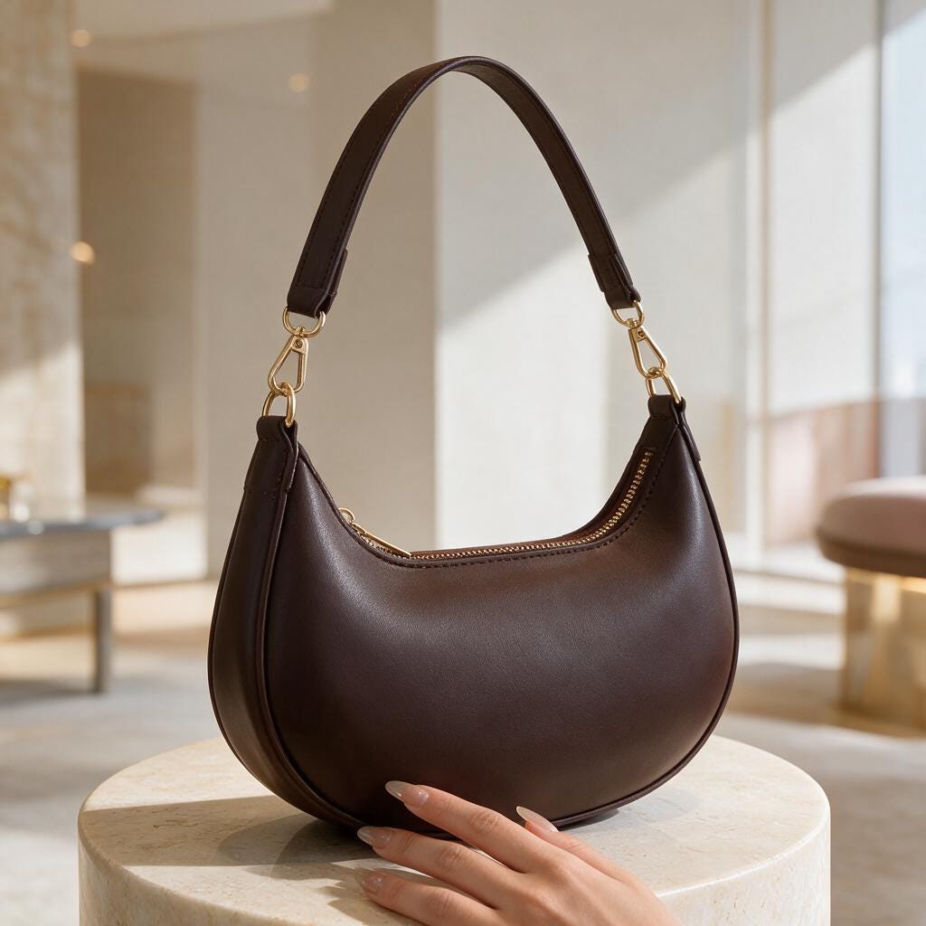 Dark Brown Shoulder Bag, Minimalist Hobo Purse, Y2K Baguette Handbag, Everyday Women's Bag