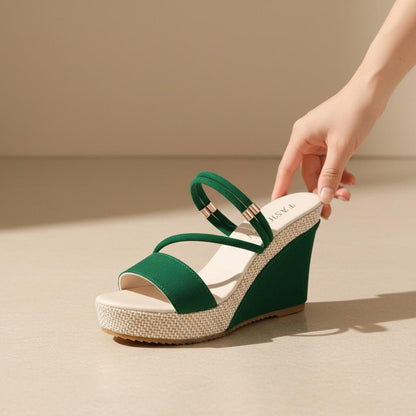 Green Wedge Sandals for Women, Strappy Espadrille Platform Shoes, Open Toe Summer Heels