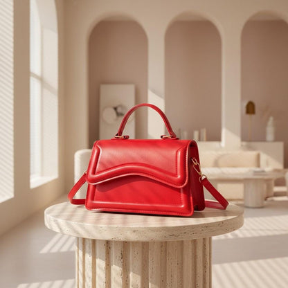 Red Structured Handbag, Women's Shoulder Bag, Top Handle Crossbody Purse, Curved Flap Bag, Red Everyday Bag