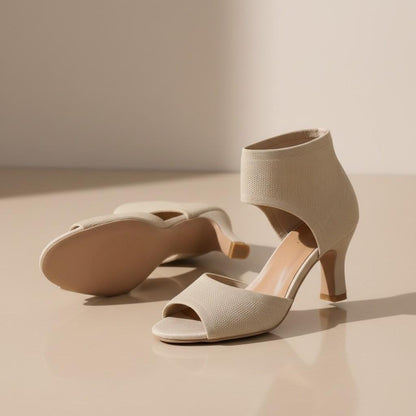 Beige Peep Toe Heels for Women, Nude Ankle Cuff Sandals, High Heel Summer Shoes