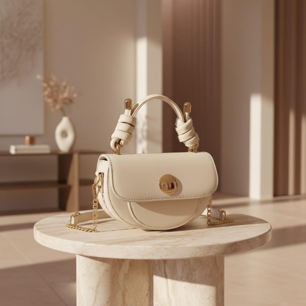 Ivory Top Handle Bag, Cream Shoulder Bag, Structured Flap Handbag, Small Crossbody Purse, Gold Hardware, Elegant Women's Bag