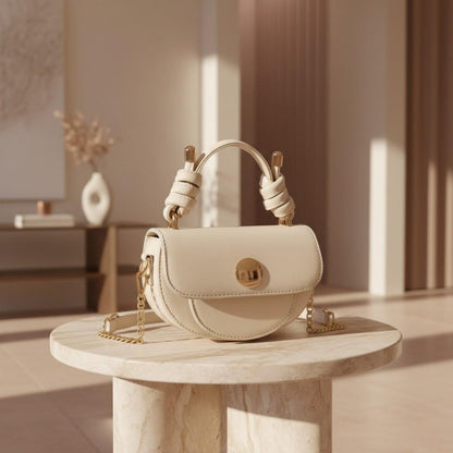 Ivory Top Handle Bag, Cream Shoulder Bag, Structured Flap Handbag, Small Crossbody Purse, Gold Hardware, Elegant Women's Bag