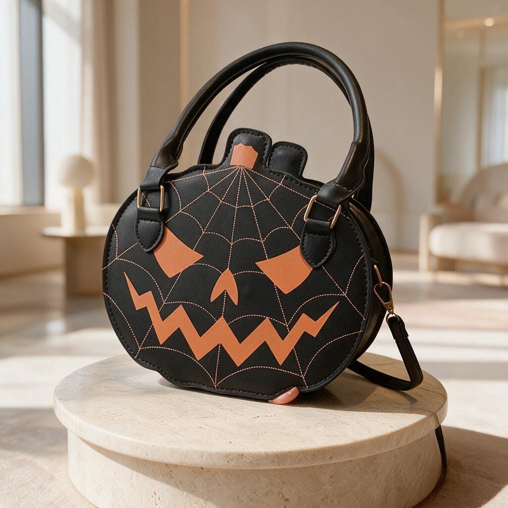 Halloween Pumpkin Handbag, Black Spiderweb Purse, Spooky Gothic Shoulder Bag