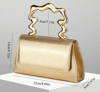 Gold Evening Bag, Metallic Clutch Purse, Top Handle Handbag, Chain Strap Party Bag, Wedding Guest Purse