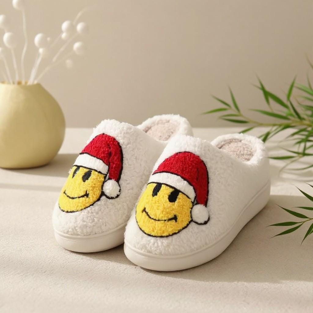 Santa Hat Slippers, Fuzzy Christmas House Shoes, Plush Holiday Slippers