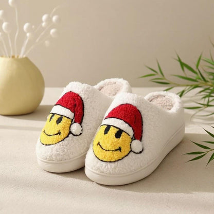 Santa Hat Slippers, Fuzzy Christmas House Shoes, Plush Holiday Slippers