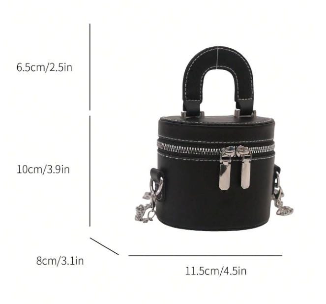 Black Cylinder Bag, Mini Shoulder Crossbody Purse, Top Handle Handbag, Double Zip Round Bag, Small Everyday Purse