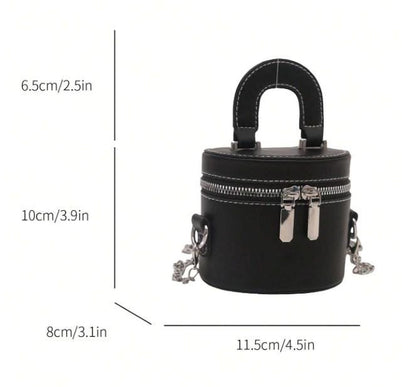 Black Cylinder Bag, Mini Shoulder Crossbody Purse, Top Handle Handbag, Double Zip Round Bag, Small Everyday Purse