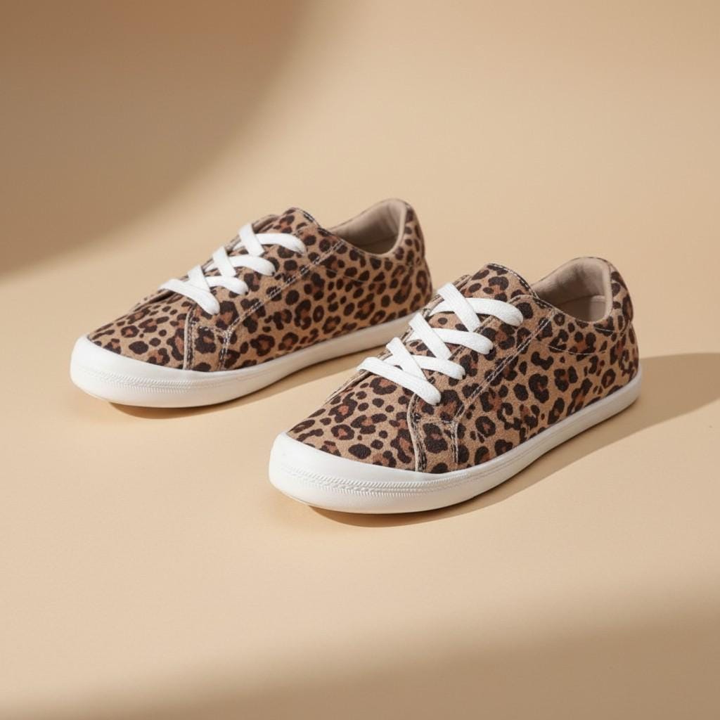 Leopard Print Sneakers for Women, Animal Print Low Top Shoes, Casual Lace Up Footwear, Trendy Everyday Sneakers